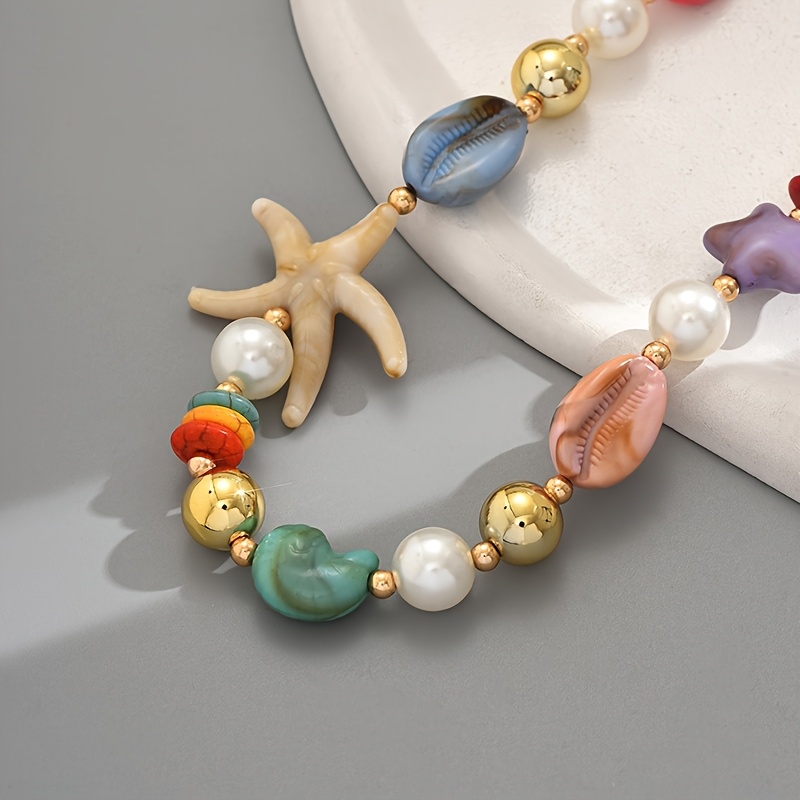 Beach Style Resin Faux Shell Starfish Necklace Random